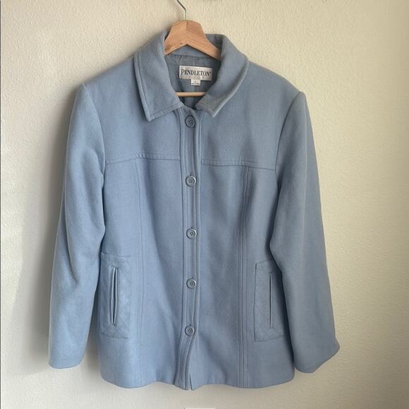 PENDLETON Womens Powder Blue Wool Coat Lined Feminine Vintage L Large - Picture 1 of 8